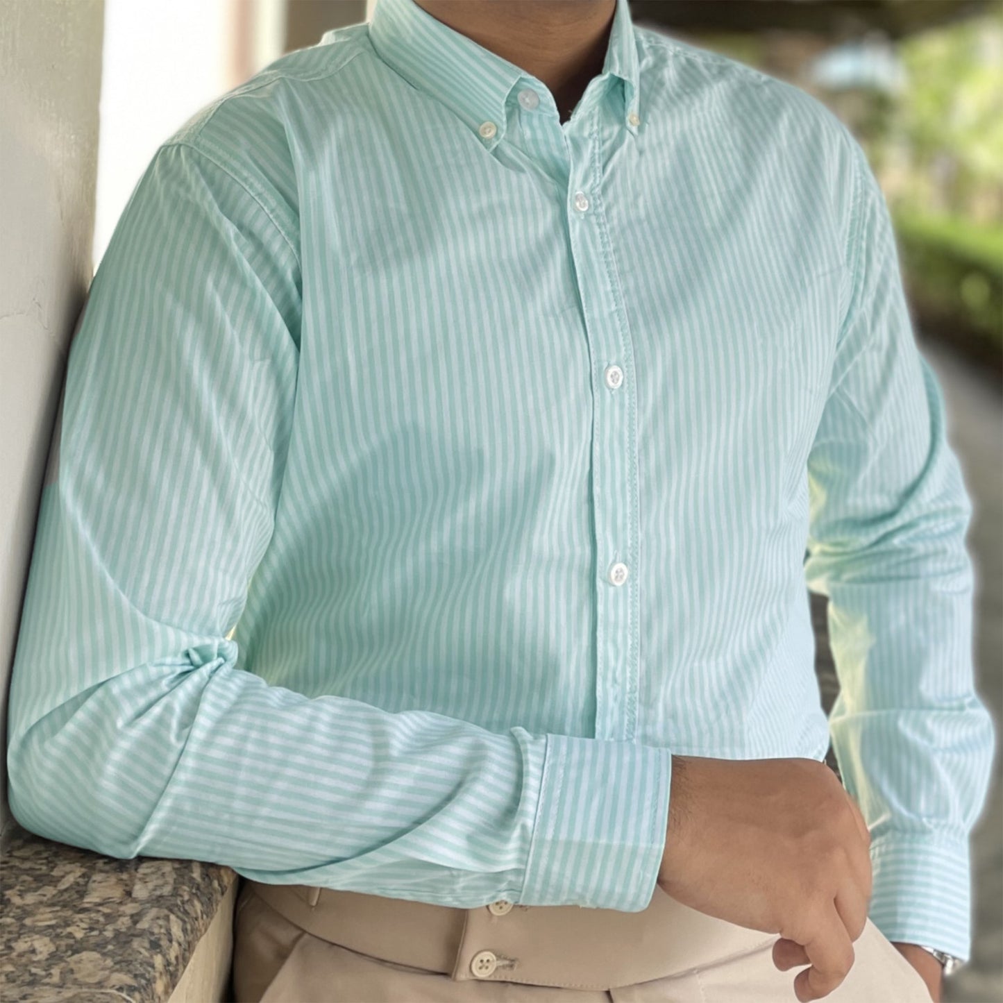 Sea-green Pinstripe Formal Shirt