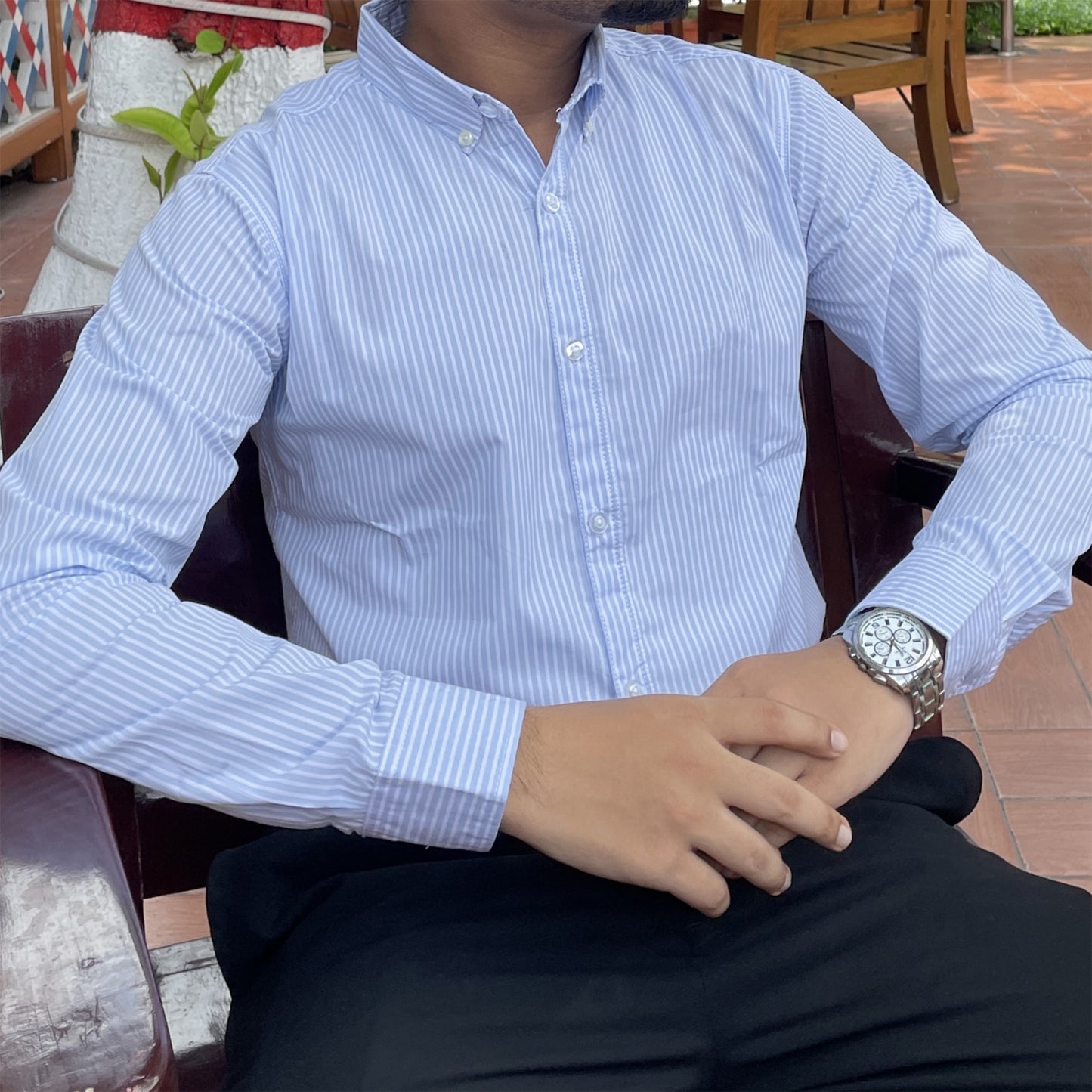 Sky-blue Pinstripe Formal Shirt