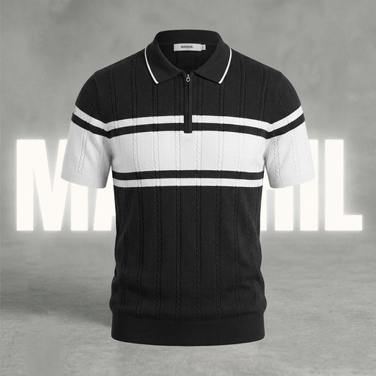 Black and white old-money knit polo (OKP-4)