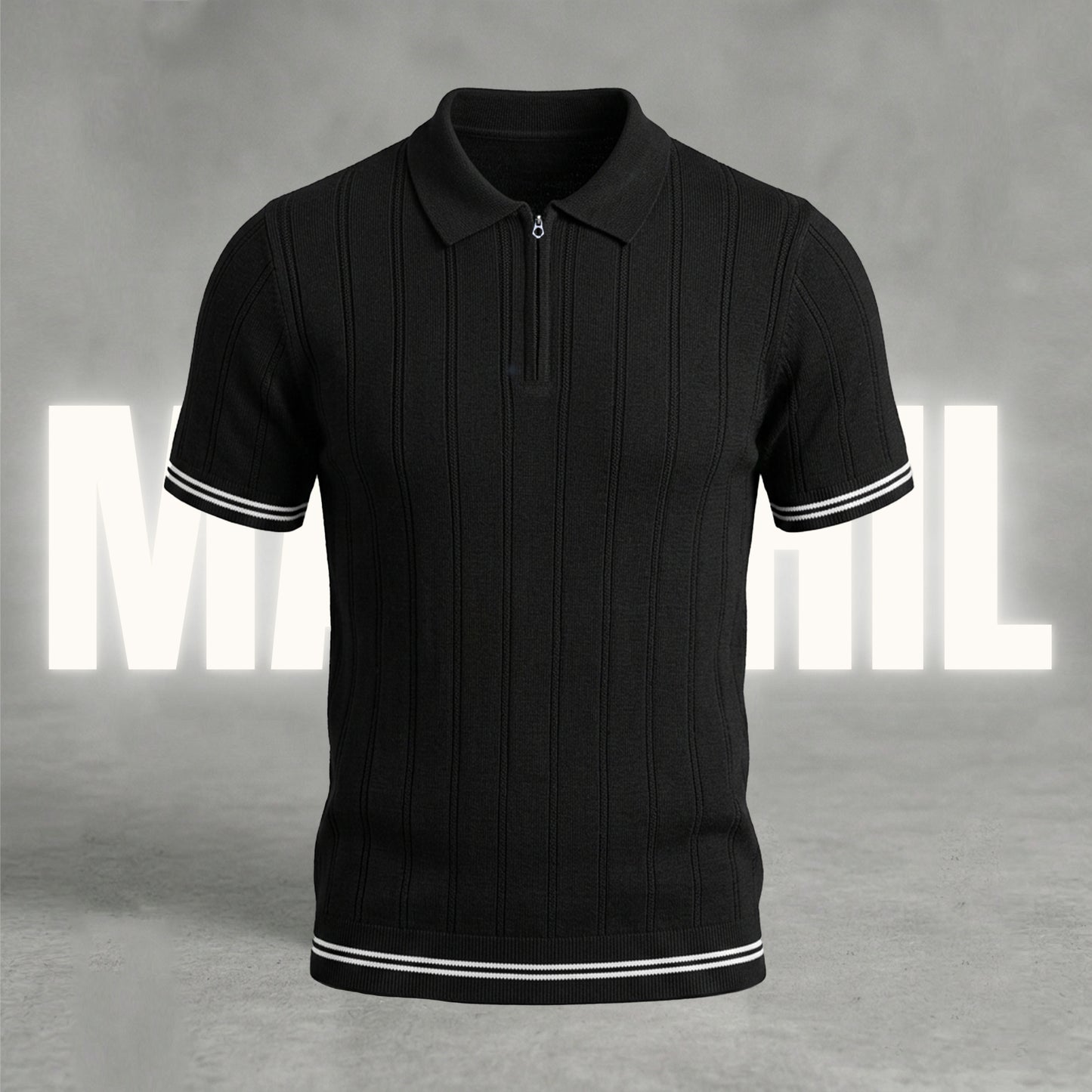 Black old-money knit polo (OKP-7)