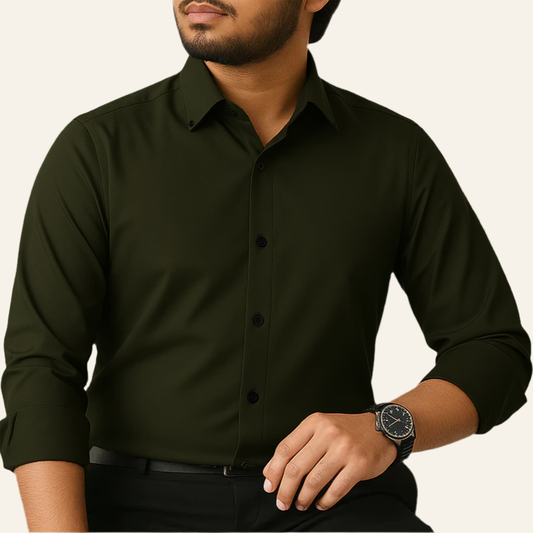 Dark-olive Micro-Stretch Formal Shirt