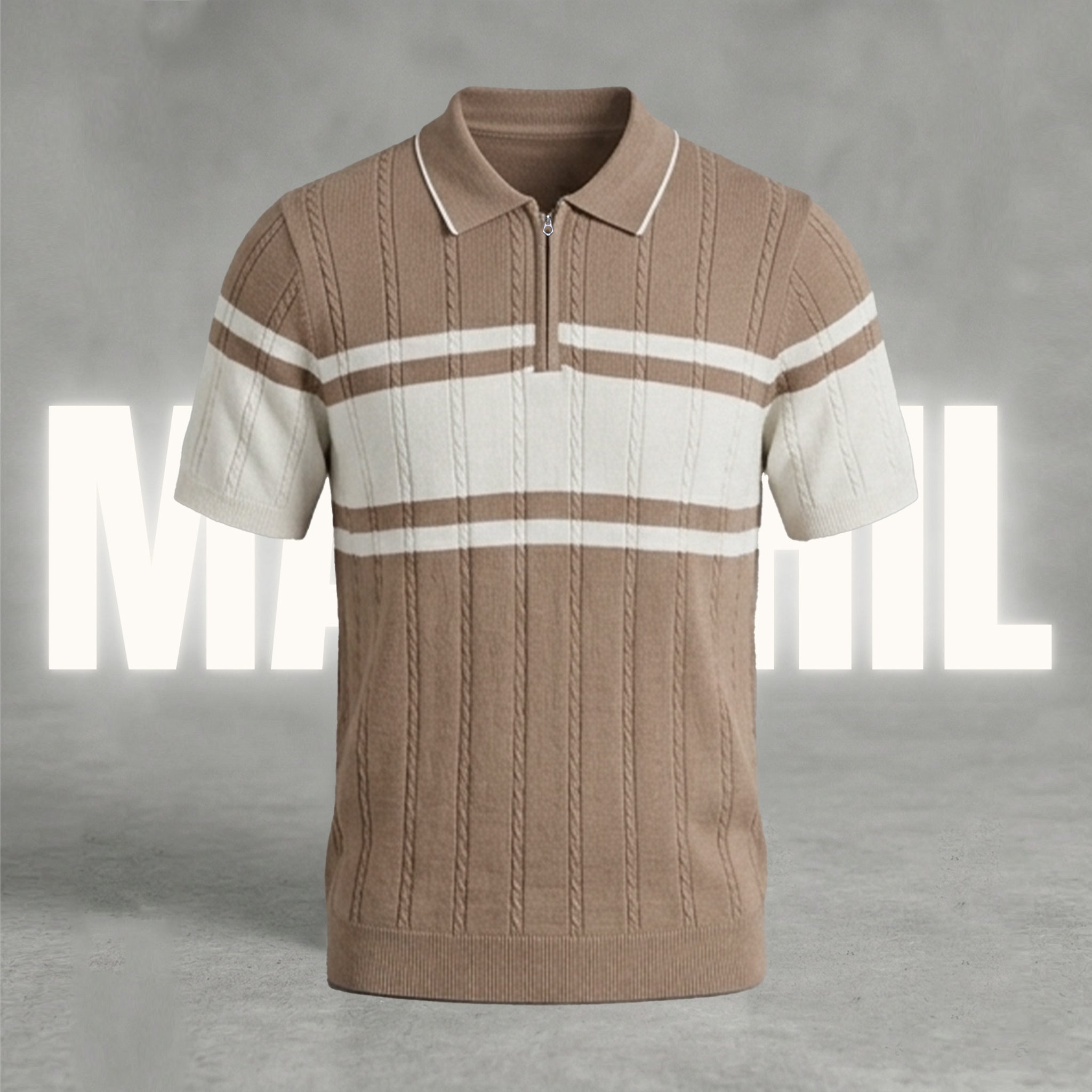 Light-coffee and white old-money knit polo (OKP-2) – Manshil
