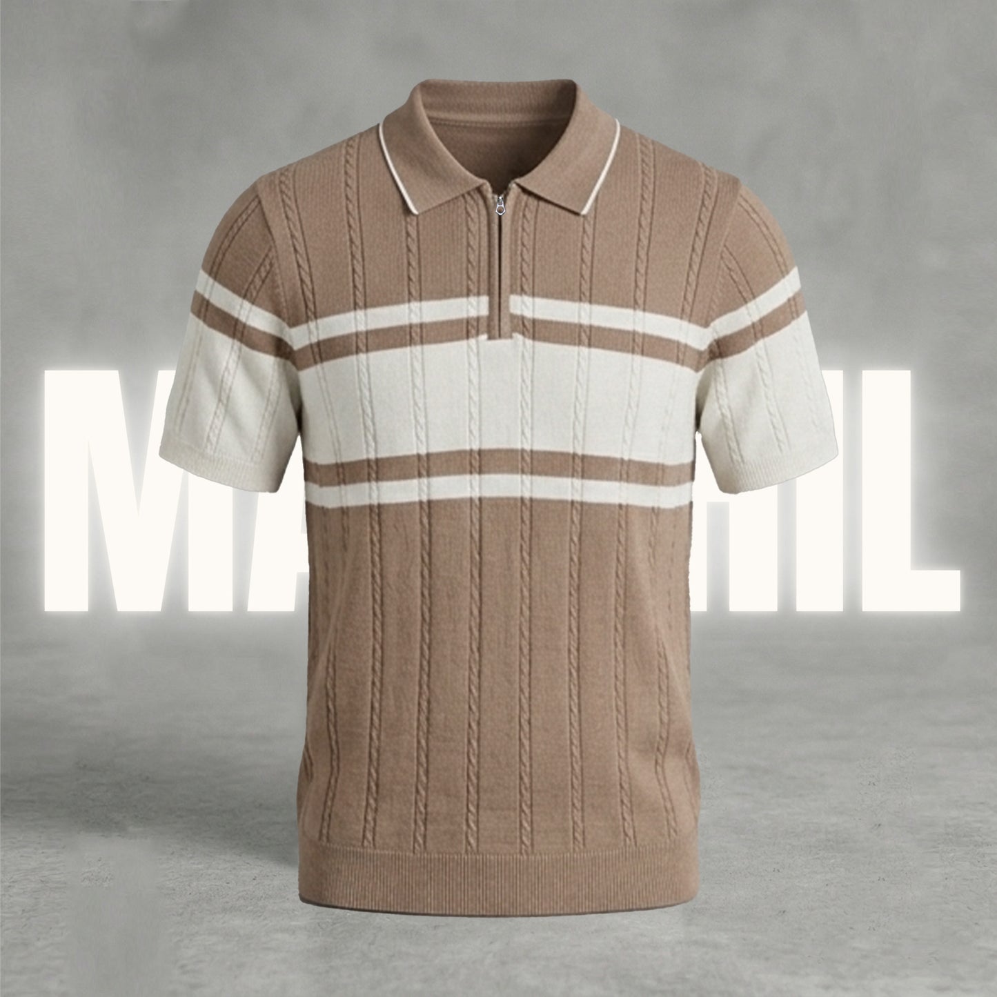 Light-coffee and white old-money knit polo (OKP-2)