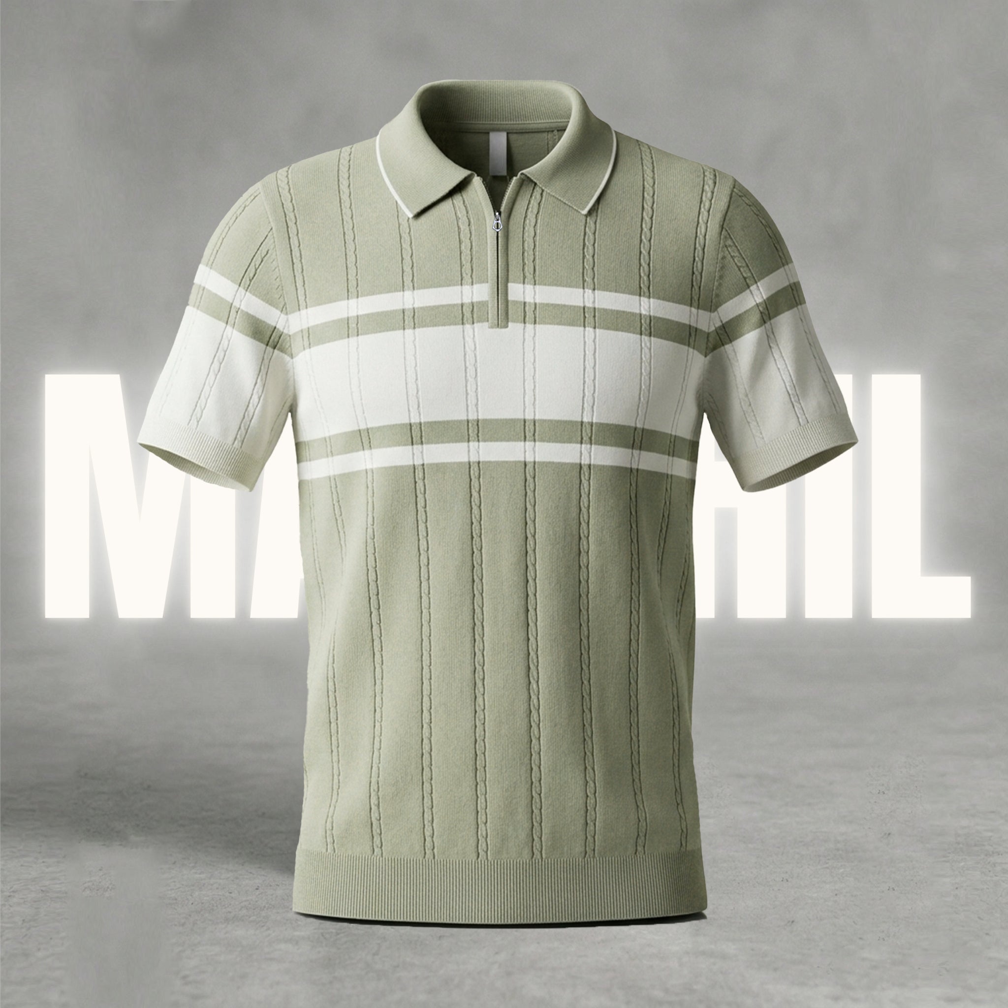 Light-olive and white old-money knit polo (OKP-5) – Manshil