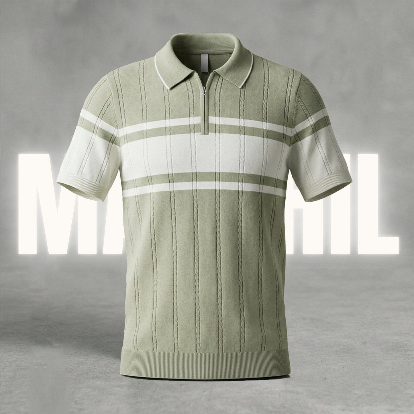 Light-olive and white old-money knit polo (OKP-5)
