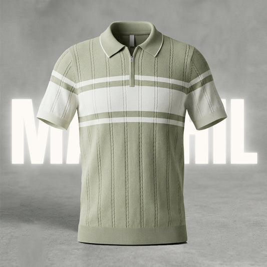 Light-olive and white old-money knit polo (OKP-5)