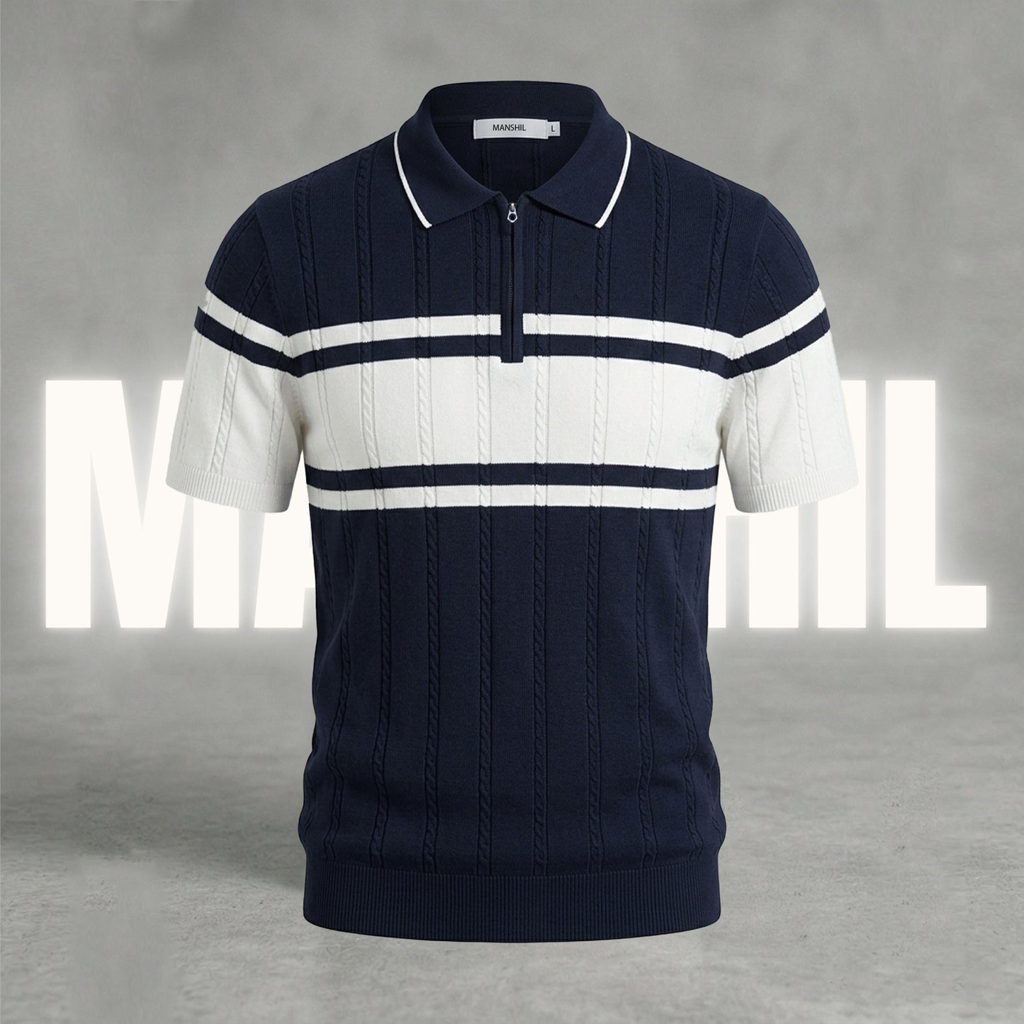 Navy-blue and white old-money knit polo (OKP-3)