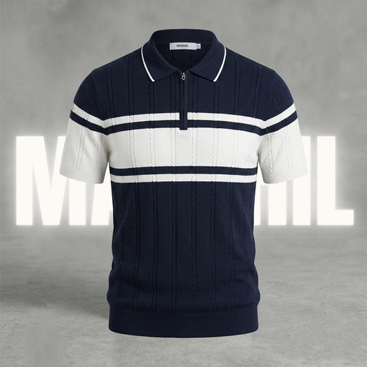Navy-blue and white old-money knit polo (OKP-3)