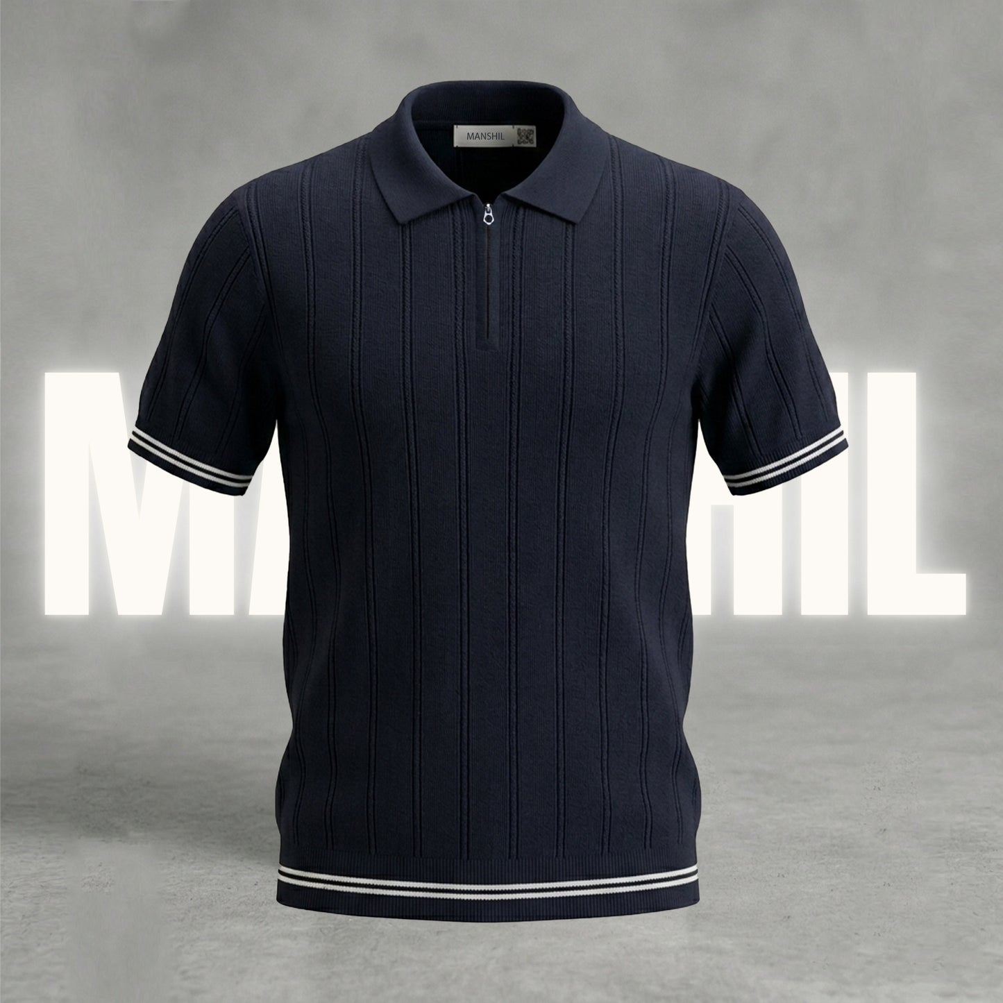 Navy-blue old-money knit polo (OKP-6)