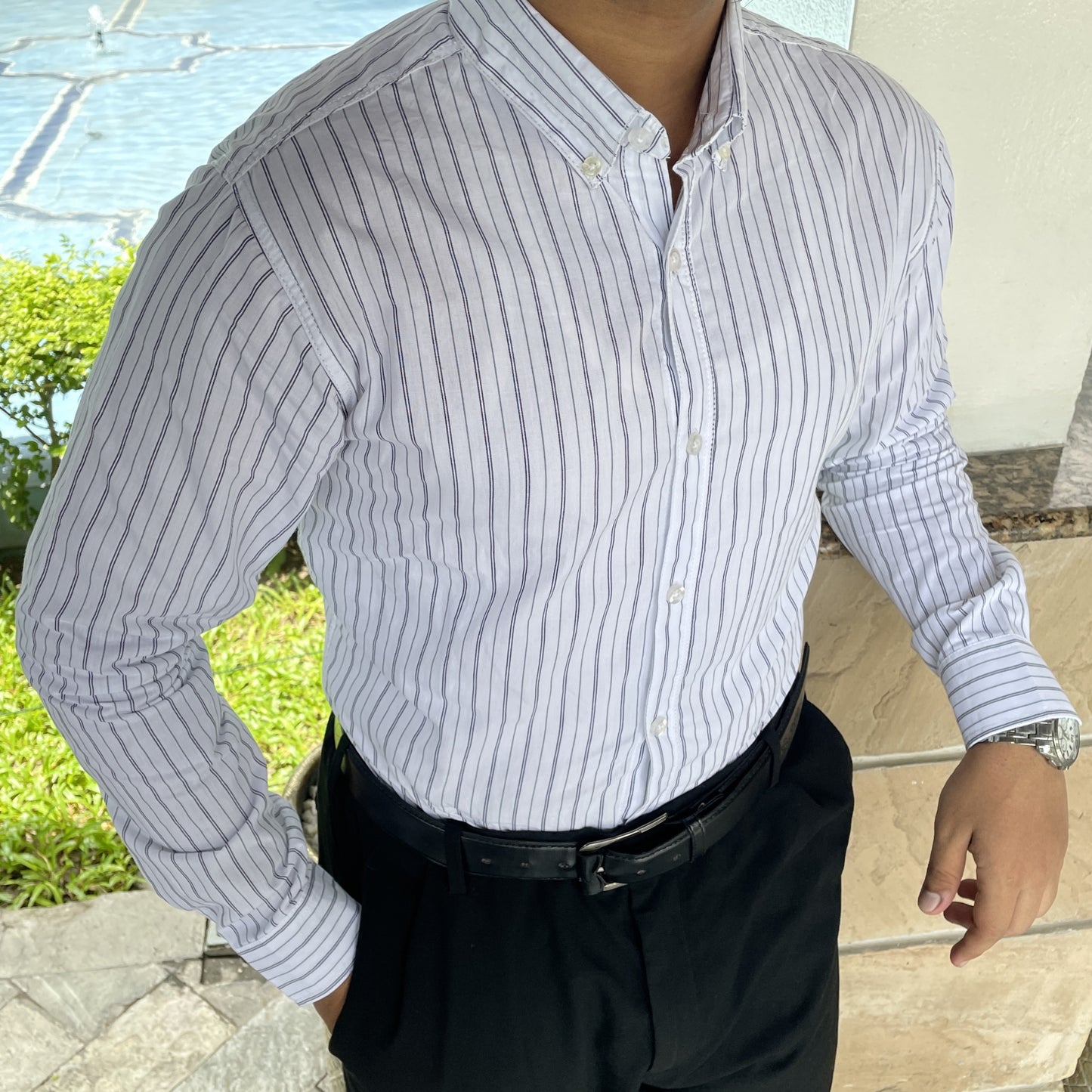 White Pinstripe Formal Shirt